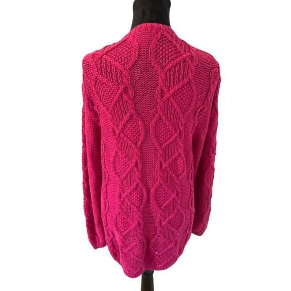 Vintage Lauren Hansen Women's Knitted by Hand Raspberry Pink Cable Knit Cardigan - Picture 5 of 9